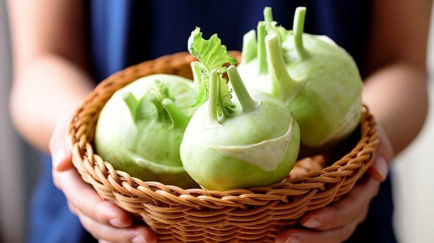 Kohlrabi, aka the German turnip, is a member of the cabbage family
